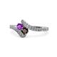 1 - Eleni Amethyst and Red Garnet with Side Diamonds Bypass Ring 