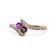 1 - Eleni Amethyst and Red Garnet with Side Diamonds Bypass Ring 