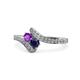 1 - Eleni Amethyst and Blue Sapphire with Side Diamonds Bypass Ring 