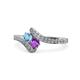 1 - Eleni Blue Topaz and Amethyst with Side Diamonds Bypass Ring 