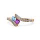 1 - Eleni Blue Topaz and Amethyst with Side Diamonds Bypass Ring 
