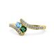 1 - Eleni Blue Topaz and Emerald with Side Diamonds Bypass Ring 