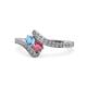 1 - Eleni Blue Topaz and Rhodolite Garnet with Side Diamonds Bypass Ring 