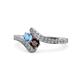 1 - Eleni Blue Topaz and Red Garnet with Side Diamonds Bypass Ring 