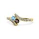 1 - Eleni Blue Topaz and Red Garnet with Side Diamonds Bypass Ring 