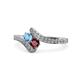 1 - Eleni Blue Topaz and Ruby with Side Diamonds Bypass Ring 