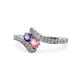 1 - Eleni Iolite and Pink Tourmaline with Side Diamonds Bypass Ring 