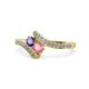 1 - Eleni Iolite and Pink Tourmaline with Side Diamonds Bypass Ring 