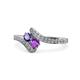 1 - Eleni Iolite and Amethyst with Side Diamonds Bypass Ring 