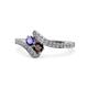1 - Eleni Iolite and Red Garnet with Side Diamonds Bypass Ring 