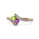 1 - Eleni Peridot and Amethyst with Side Diamonds Bypass Ring 