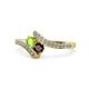 1 - Eleni Peridot and Red Garnet with Side Diamonds Bypass Ring 