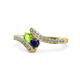 1 - Eleni Peridot and Blue Sapphire with Side Diamonds Bypass Ring 
