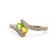 1 - Eleni Peridot and Yellow Sapphire with Side Diamonds Bypass Ring 