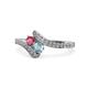1 - Eleni Rhodolite Garnet and Aquamarine with Side Diamonds Bypass Ring 