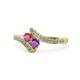 1 - Eleni Rhodolite Garnet and Amethyst with Side Diamonds Bypass Ring 