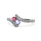1 - Eleni Rhodolite Garnet and Tanzanite with Side Diamonds Bypass Ring 