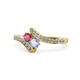 1 - Eleni Rhodolite Garnet and Tanzanite with Side Diamonds Bypass Ring 