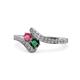 1 - Eleni Rhodolite Garnet and Emerald with Side Diamonds Bypass Ring 