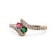 1 - Eleni Rhodolite Garnet and Emerald with Side Diamonds Bypass Ring 
