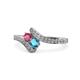 1 - Eleni Rhodolite Garnet and London Blue Topaz with Side Diamonds Bypass Ring 