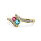 1 - Eleni Rhodolite Garnet and London Blue Topaz with Side Diamonds Bypass Ring 