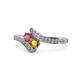 1 - Eleni Rhodolite Garnet and Citrine with Side Diamonds Bypass Ring 
