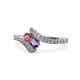 1 - Eleni Rhodolite Garnet and Iolite with Side Diamonds Bypass Ring 