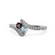 1 - Eleni Red Garnet and Aquamarine with Side Diamonds Bypass Ring 