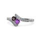 1 - Eleni Red Garnet and Amethyst with Side Diamonds Bypass Ring 