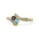 1 - Eleni Red Garnet and Blue Topaz with Side Diamonds Bypass Ring 