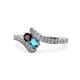 1 - Eleni Red Garnet and London Blue Topaz with Side Diamonds Bypass Ring 