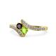 1 - Eleni Red Garnet and Peridot with Side Diamonds Bypass Ring 