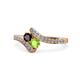 1 - Eleni Red Garnet and Peridot with Side Diamonds Bypass Ring 