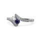 1 - Eleni Round Diamond and Blue Sapphire with Side Diamonds Bypass Ring 