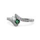 1 - Eleni Round Diamond and Emerald with Side Diamonds Bypass Ring 