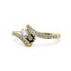 1 - Eleni Round Black and White Diamond with Side Diamonds Bypass Ring 