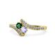 1 - Eleni Emerald and Tanzanite with Side Diamonds Bypass Ring 