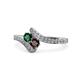 1 - Eleni Emerald and Red Garnet with Side Diamonds Bypass Ring 