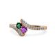 1 - Eleni Emerald and Amethyst with Side Diamonds Bypass Ring 
