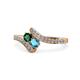 1 - Eleni Emerald and London Blue Topaz with Side Diamonds Bypass Ring 