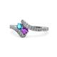 1 - Eleni London Blue Topaz and Amethyst with Side Diamonds Bypass Ring 