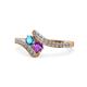 1 - Eleni London Blue Topaz and Amethyst with Side Diamonds Bypass Ring 