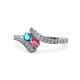 1 - Eleni London Blue Topaz and Rhodolite Garnet with Side Diamonds Bypass Ring 