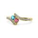 1 - Eleni London Blue Topaz and Rhodolite Garnet with Side Diamonds Bypass Ring 