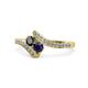 1 - Eleni Black Diamond and Blue Sapphire with Side Diamonds Bypass Ring 
