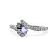 1 - Eleni Black Diamond and Tanzanite with Side Diamonds Bypass Ring 
