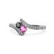 1 - Eleni Black Diamond and Pink Sapphire with Side Diamonds Bypass Ring 