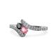 1 - Eleni Black Diamond and Pink Tourmaline with Side Diamonds Bypass Ring 
