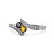 1 - Eleni Black Diamond and Citrine with Side Diamonds Bypass Ring 